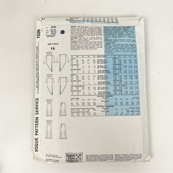 VTG Vogue Paris Original Chloé Uncut Sewing Pattern Skirt Top Size 14 / 8-16 - Picture 9 of 10